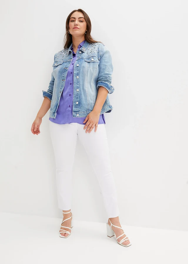 Spijkerjas met stras, Kleur: blauw denim