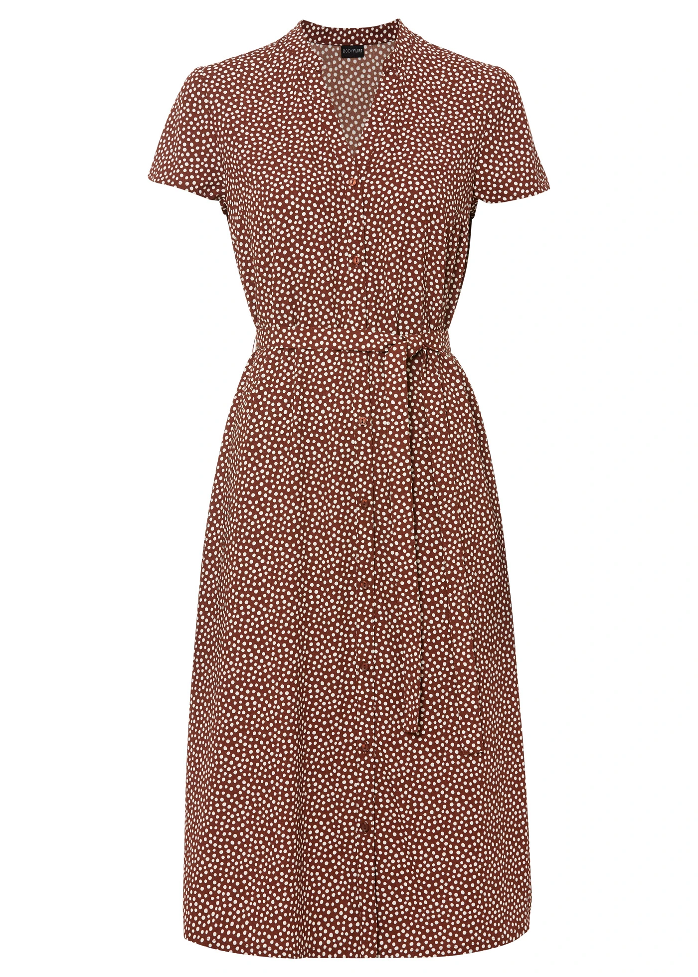 Halenkové šaty s puntíky • puntíkované kouřově hnědá-bílá • bonprix obchod
