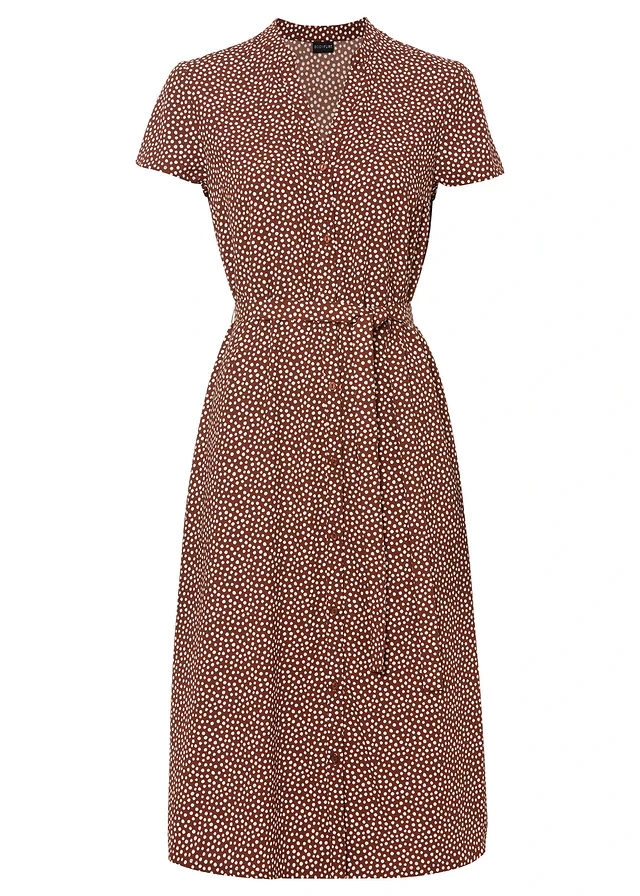 Robe-chemise à pois, Couleur: pois marron fumé-blanc