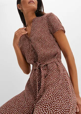 Halenkové šaty s puntíky • puntíkované kouřově hnědá-bílá • bonprix obchod