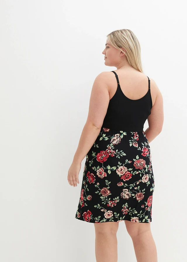 Robe de grossesse en viscose avec fonction allaitement, Couleur: noir à fleurs