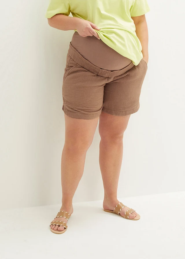 Short de grossesse en gaze 100% coton, Couleur: gris brun