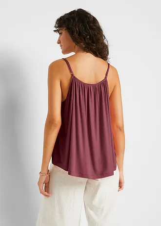 Top met spaghettibandjes van soepele viscose, Kleur: donkerbessen
