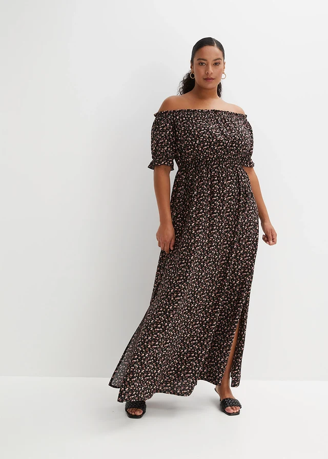 Gedessineerde maxi jurk van viscose, Kleur: zwart gebloemd