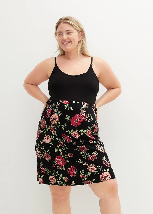 Robe de grossesse en viscose avec fonction allaitement, Couleur: noir à fleurs