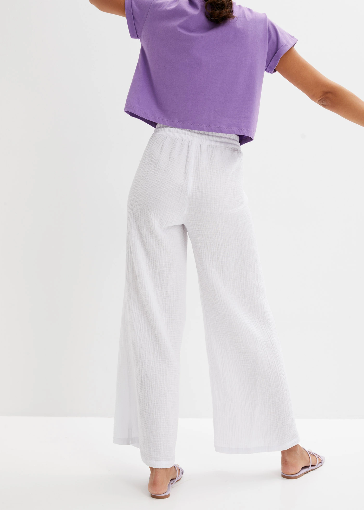 Pantalon palazzo léger en gaze de coton • blanc • Boutique bonprix