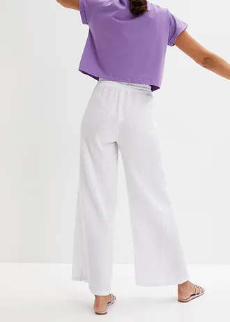 Pantalon palazzo léger en gaze de coton • blanc • Boutique bonprix