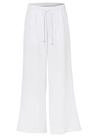 Pantalon palazzo léger en gaze de coton • blanc • Boutique bonprix