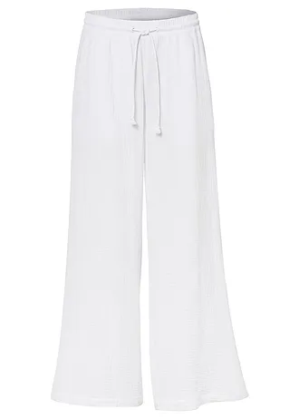 Pantaloni palazzo din muselină vaporoasă • alb • magazin bonprix