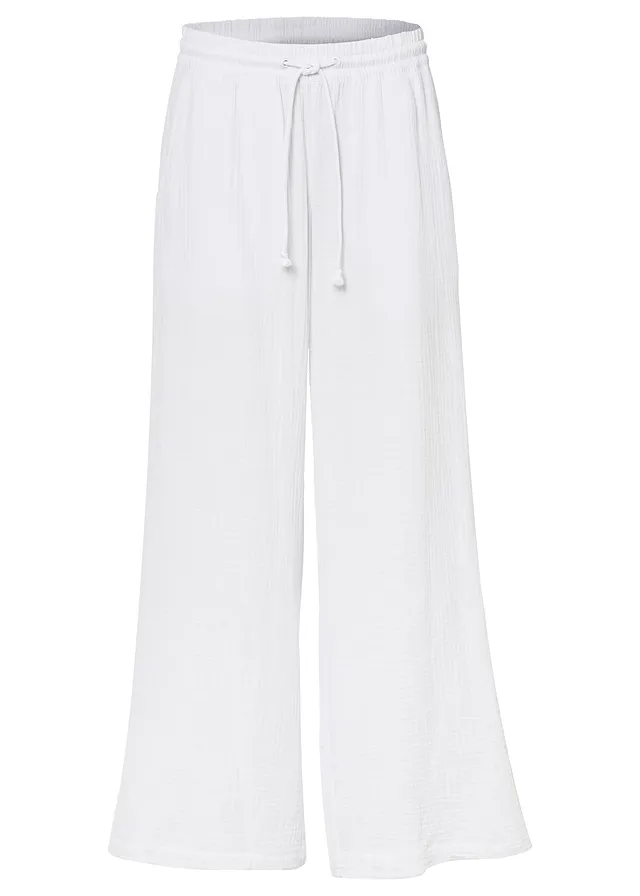 Pantaloni palazzo din muselină vaporoasă • alb • magazin bonprix