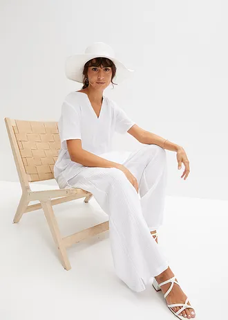 Dlouhá mušelínová tunika z čisté bavlny, barva: bílá