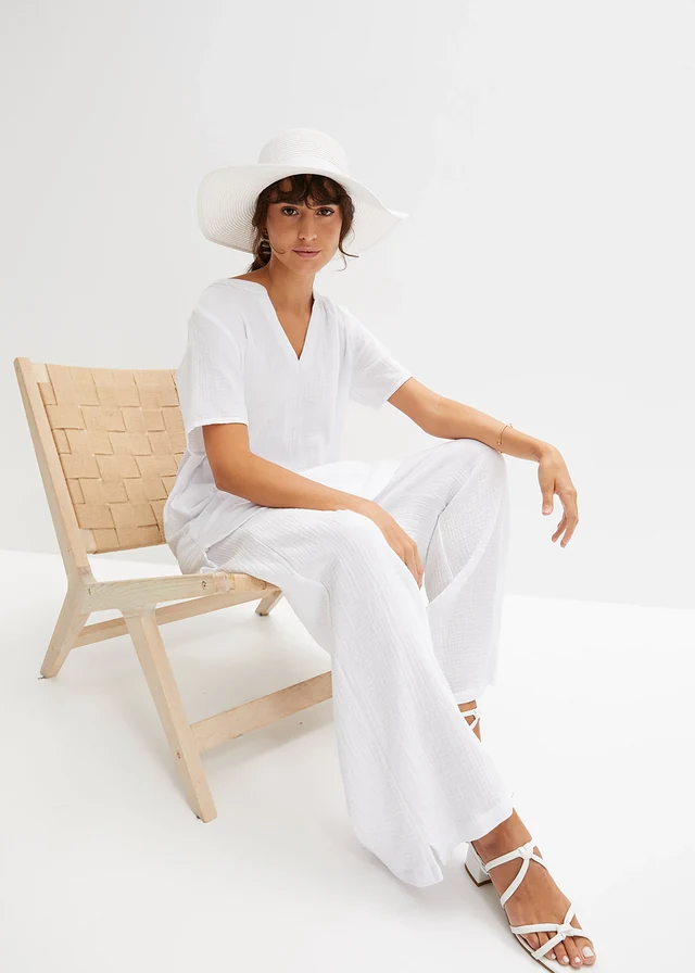 Tunique longue en gaze 100% coton, Couleur: blanc