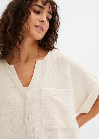 Mušelínová halenka s krátkým rukávem • šedobéžová • bonprix obchod