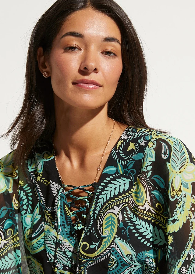 Strandtuniek van licht chiffon • zwart/groen • product-page.page-title-suffix