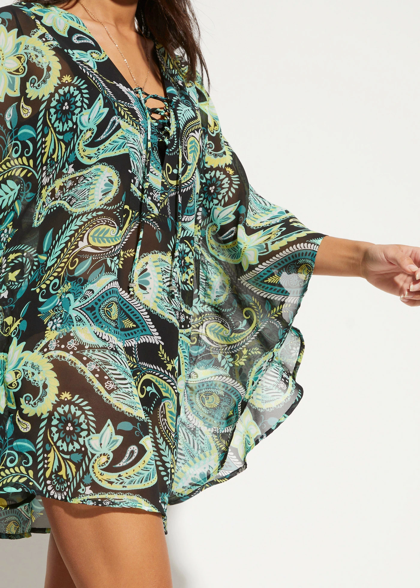 Plážová tunika z lehkého šifonu • černá /zelená • bonprix obchod