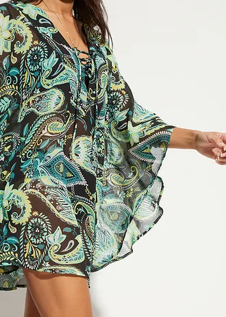 Plážová tunika z lehkého šifonu • černá /zelená • bonprix obchod