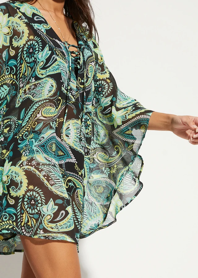 Strandtuniek van licht chiffon • zwart/groen • product-page.page-title-suffix