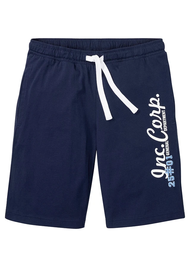 Bermuda regular en jersey, Couleur: bleu foncé imprimé