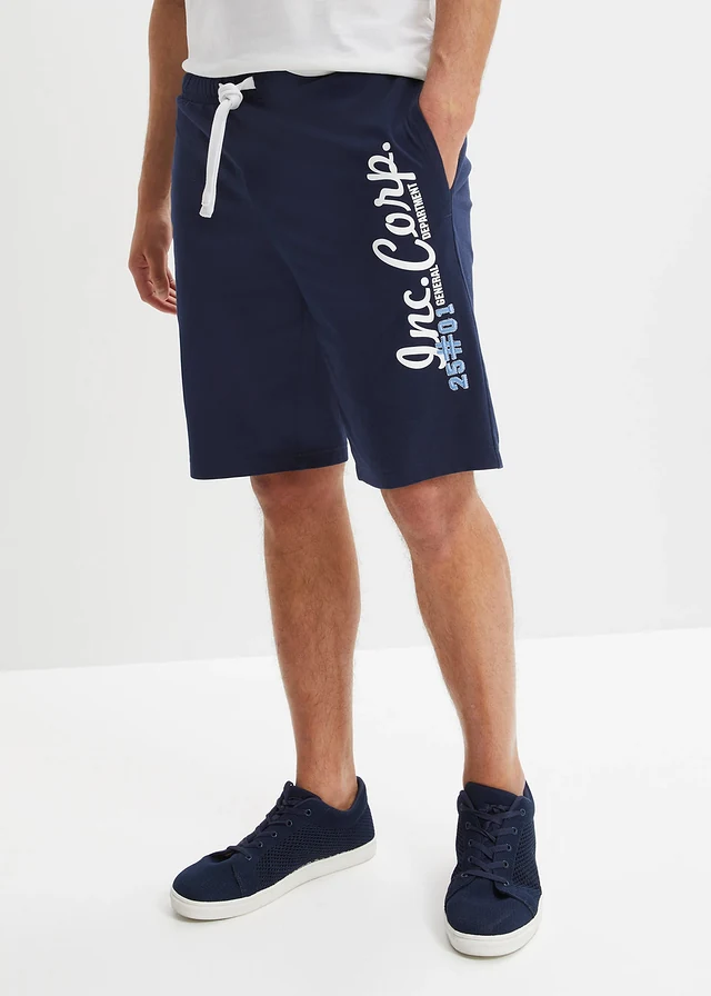 Bermuda regular en jersey, Couleur: bleu foncé imprimé