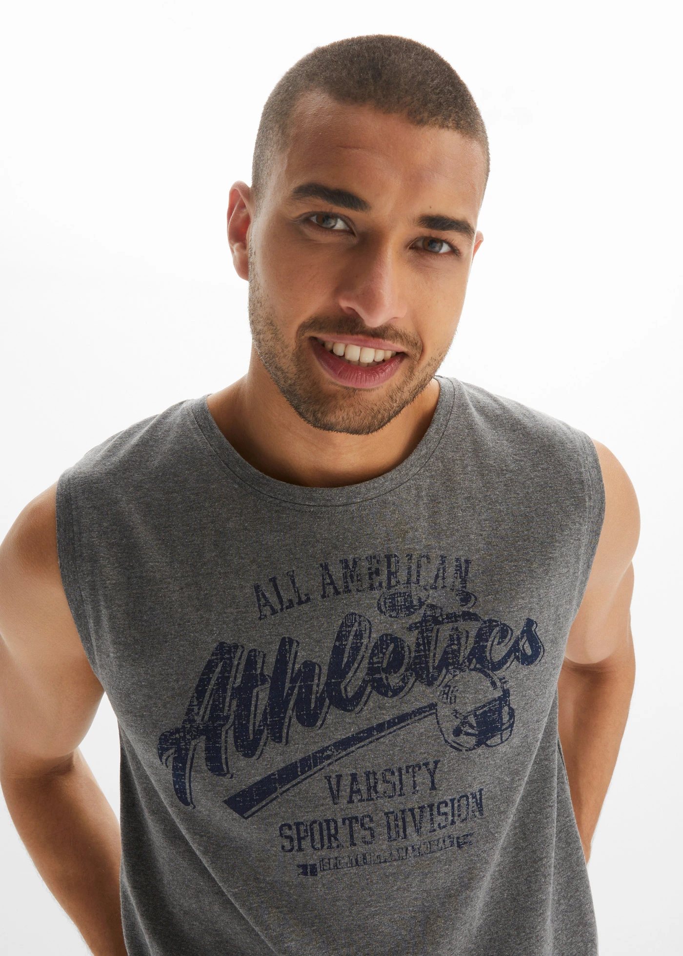 Muscle shirt (set van 2) • donkerblauw+grijs gemêleerd • bonprix online shop