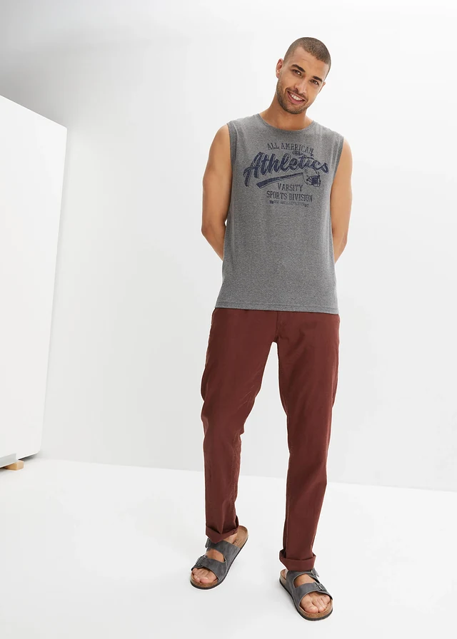 Lot de 2 débardeurs marcel 100% coton, Couleur: bleu foncé + gris chiné imprimé