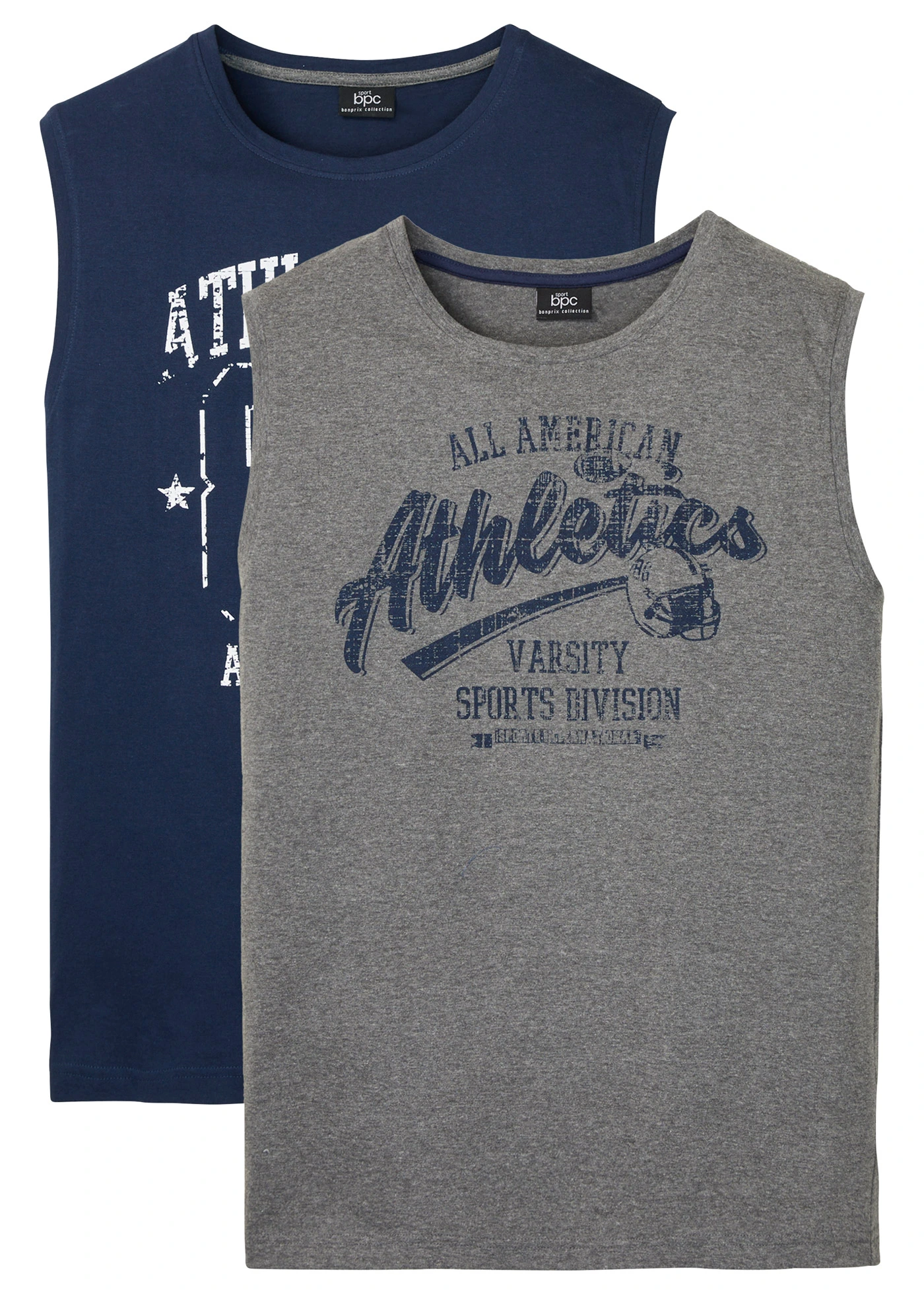 Muscle shirt van puur katoen (set van 2) • donkerblauw+grijs gemêleerd • bonprix online shop