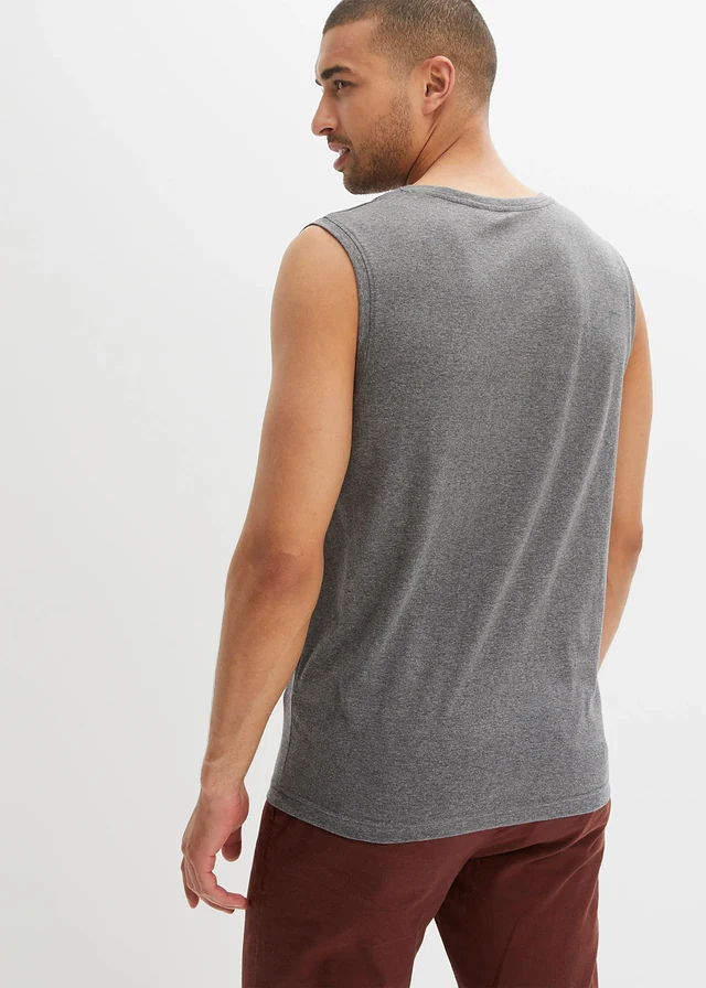 Lot de 2 débardeurs marcel 100% coton, Couleur: bleu foncé + gris chiné imprimé