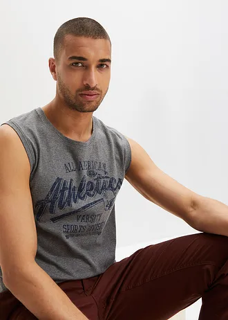 Maiou din bumbac 100% (set/2 buc.) • bleumarin-gri melanj cu imprimeu • magazin bonprix