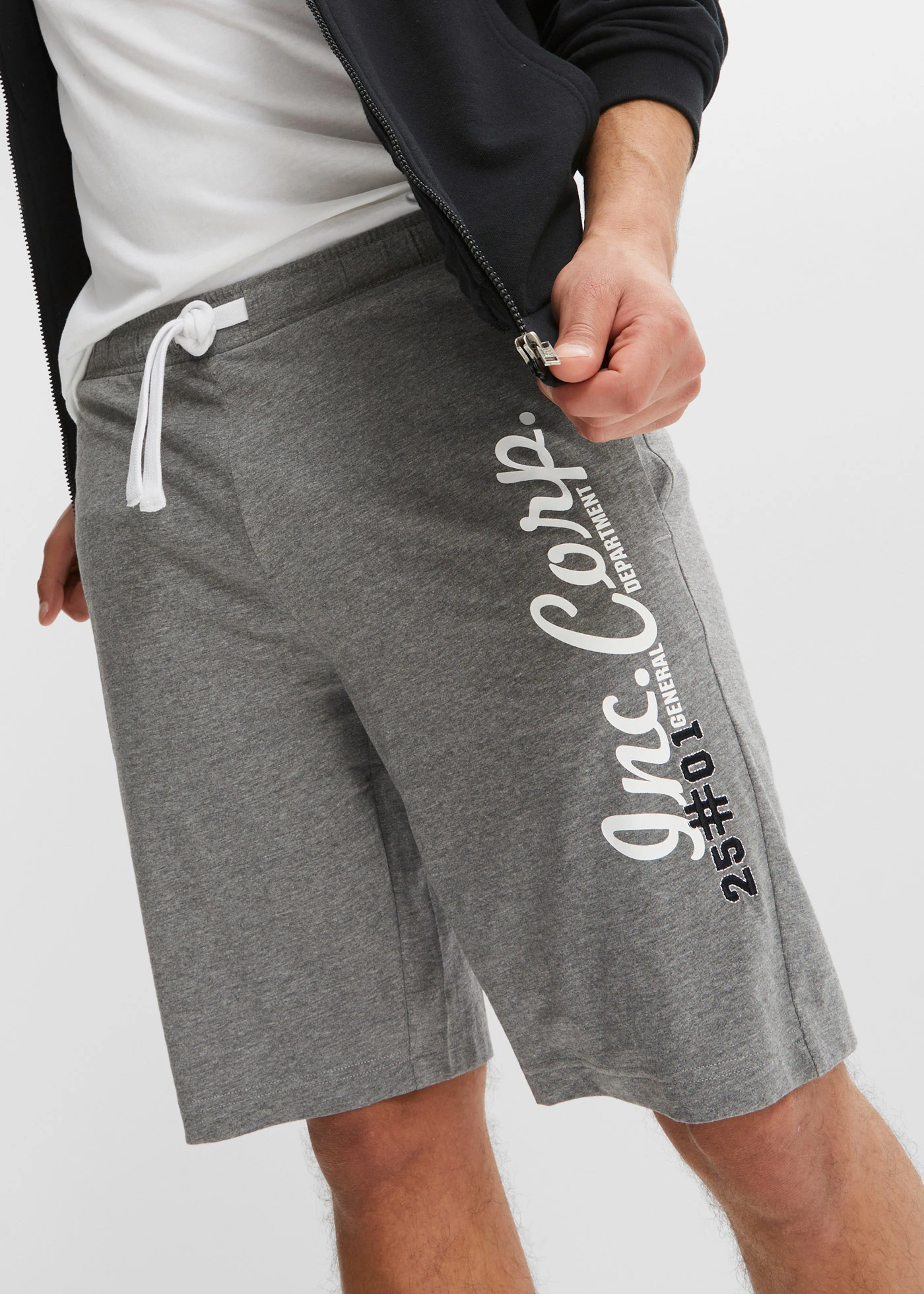 Bermude din jerse Regular Fit • gri melanj cu imprimeu • magazin bonprix