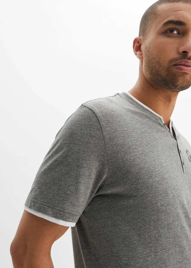 Lot de 2 t-shirts col tunisien 100 % coton • bleu foncé+gris chiné • product-page.page-title-suffix