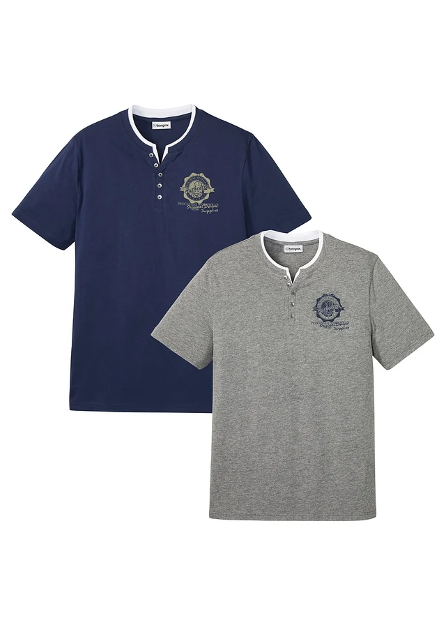 Henley shirt met korte mouwen (set van 2), van biologisch katoen