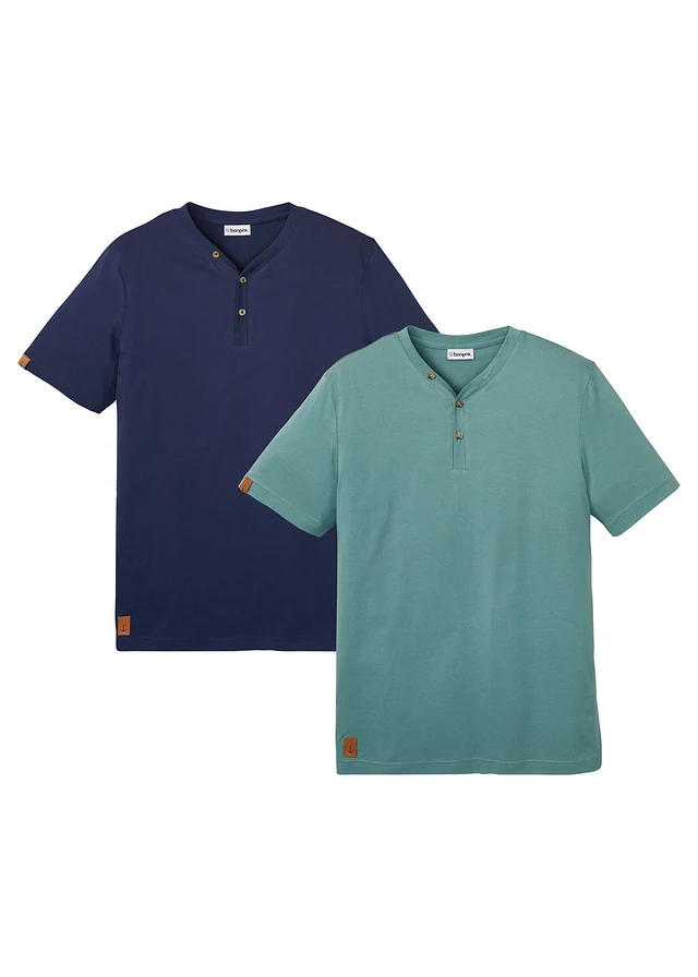 Lot de 2 T-shirts col tunisien 100 % coton