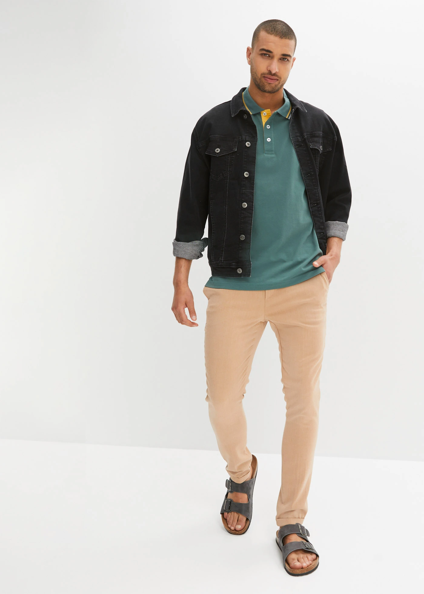 Tricou polo pique din bumbac 100% (set/2 buc.) • indigo deschis+gri-verde • magazin bonprix