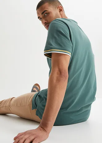 Piqué-poloshirt van puur katoen, korte mouwen (set van 2) • lichtindigo+grijsgroen • bonprix online shop