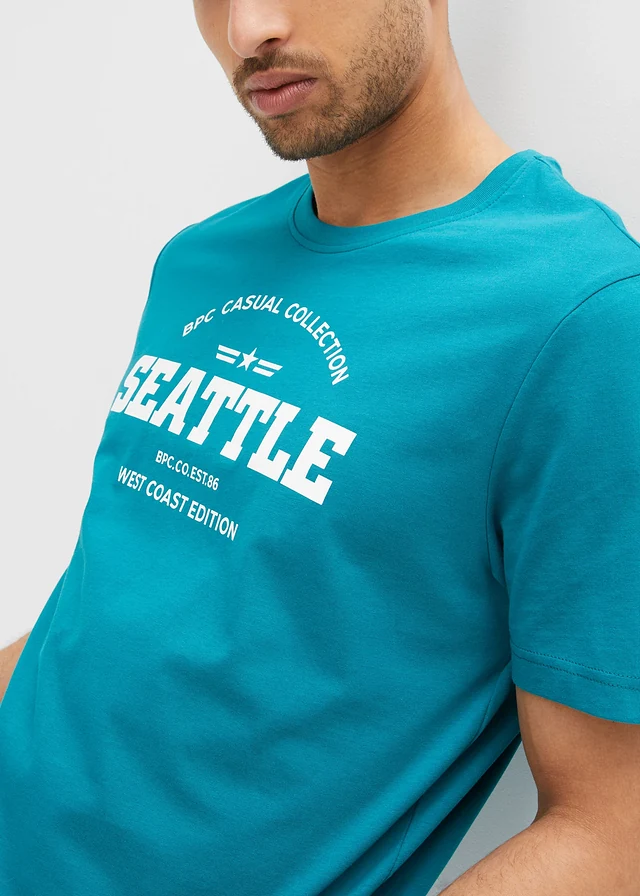 T-shirt van puur katoen  (set van 2) • donkerturkoois met print+kobaltturkoois met print • product-page.page-title-suffix