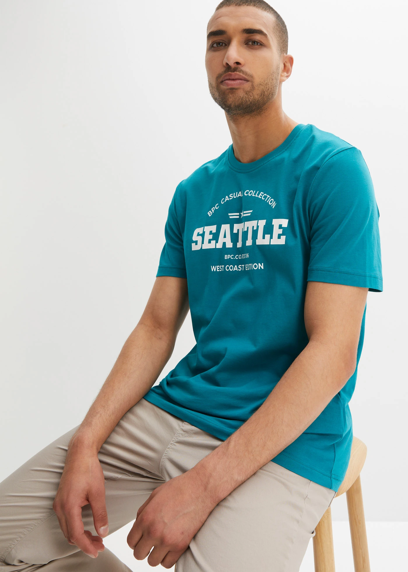 Tricou din bumbac 100% (set/2 buc.) • bleumarin cu imprimeu + turcoaz-cobalt cu imprimeu • magazin bonprix