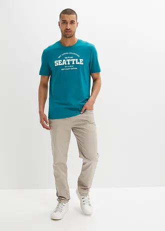 Tricou din bumbac 100% (set/2 buc.) • bleumarin cu imprimeu + turcoaz-cobalt cu imprimeu • magazin bonprix