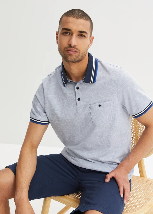 Poloshirt van puur katoen, Kleur: lichtblauw gemêleerd