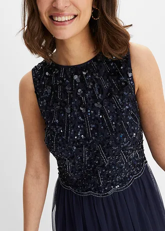Robe longue avec haut brodé de sequins • bleu foncé • Boutique bonprix