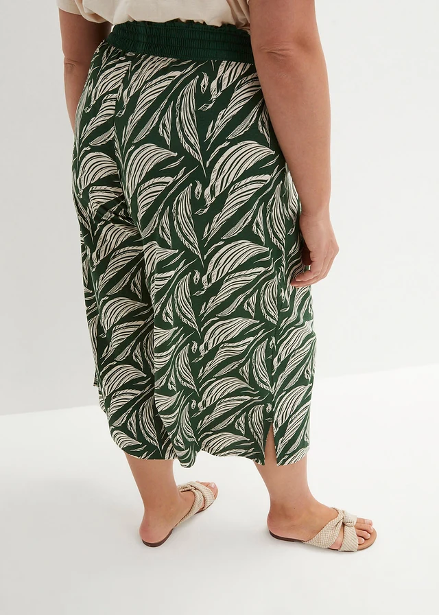 Wijde jersey broek  in een katoen-viscosemix, Kleur: donkergroen-sandbeige