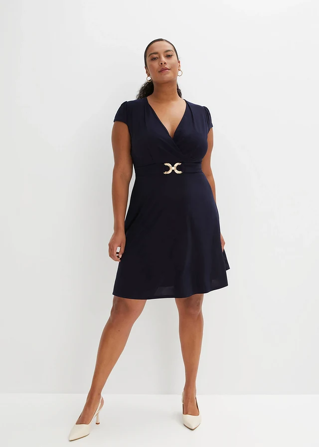 Robe en jersey à boucle décorative, Couleur: bleu foncé