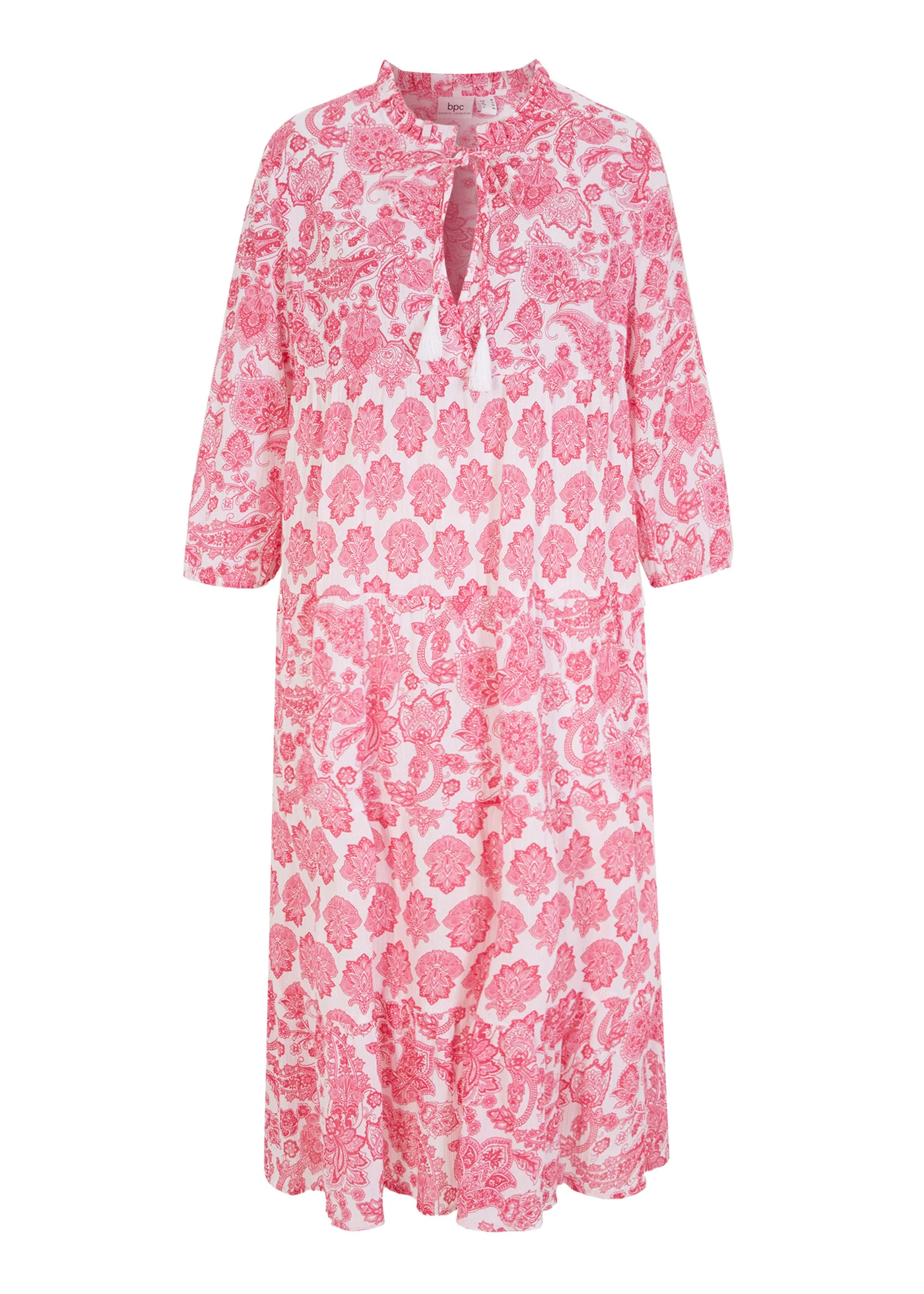 Dlouhé mačkané šaty z bavlny s kapsami a 3/4 rukávem • bílá/růžová/pinklady • bonprix obchod