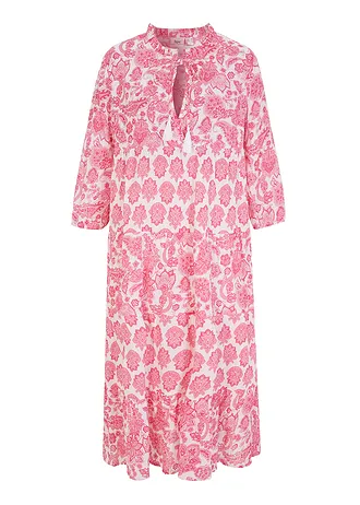 Dlouhé mačkané šaty z bavlny s kapsami a 3/4 rukávem • bílá/růžová/pinklady • bonprix obchod