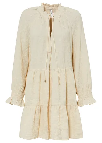 Jurk van mousseline, Kleur: kiezelbeige