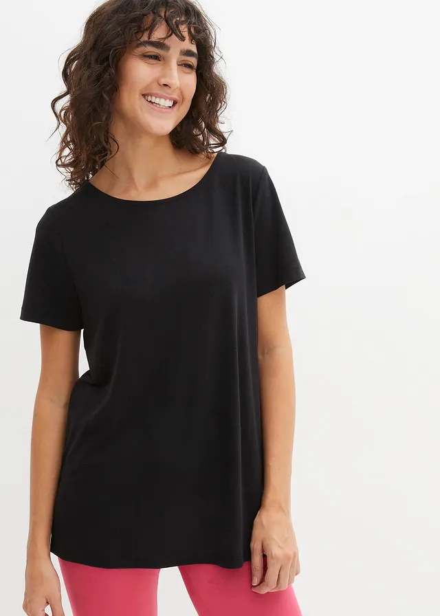 T-shirt long de sport avec décolleté dos, Couleur: noir
