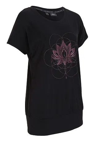 Wijd sportshirt met brede onderrand • zwart met print • bonprix online shop