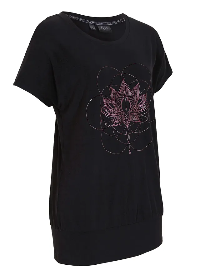 Wijd sportshirt met brede onderrand • zwart met print • bonprix online shop