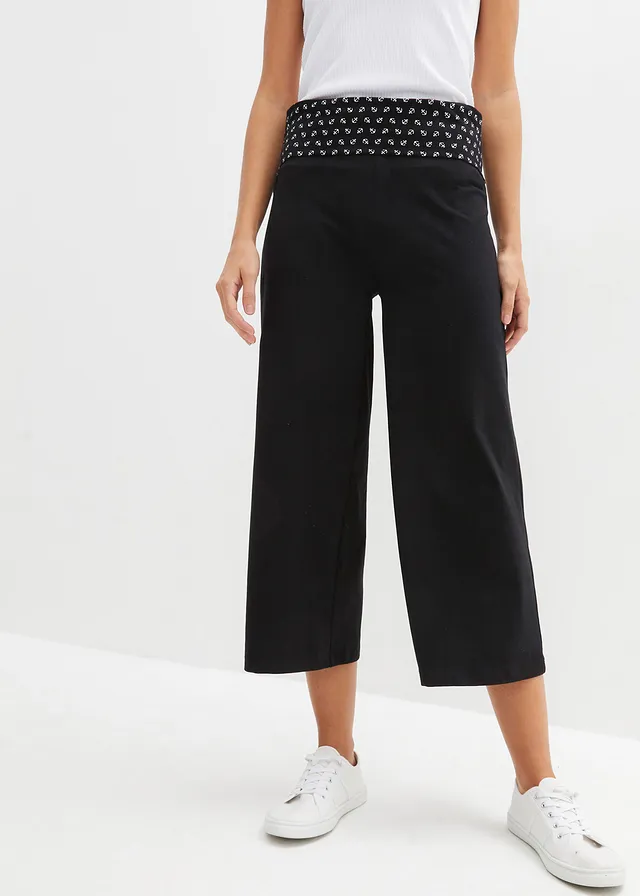 Loungewear culotte met comfortband, Kleur: zwart