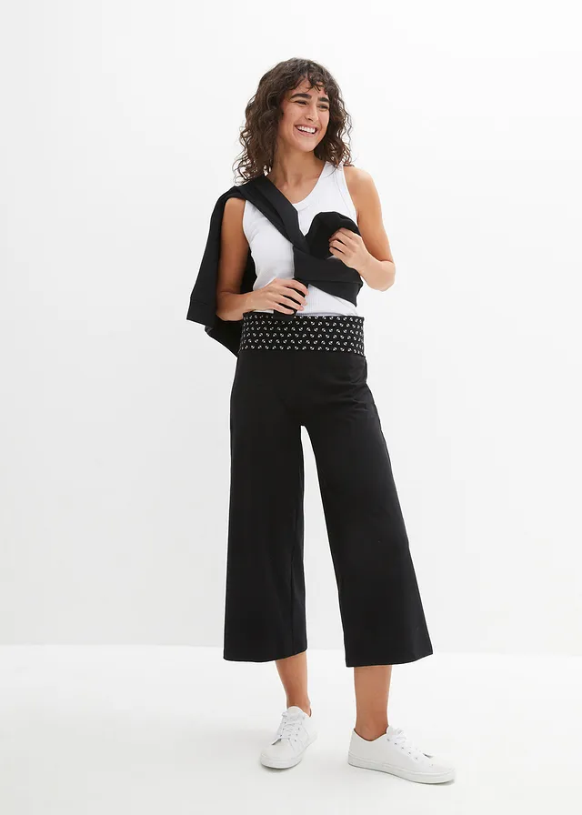 Loungewear culotte met comfortband, Kleur: zwart