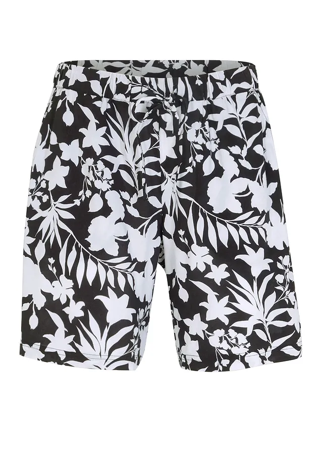 Široké viskózové šortky s pohodlným pasem, High Waist • černo-bílá s květy • bonprix obchod